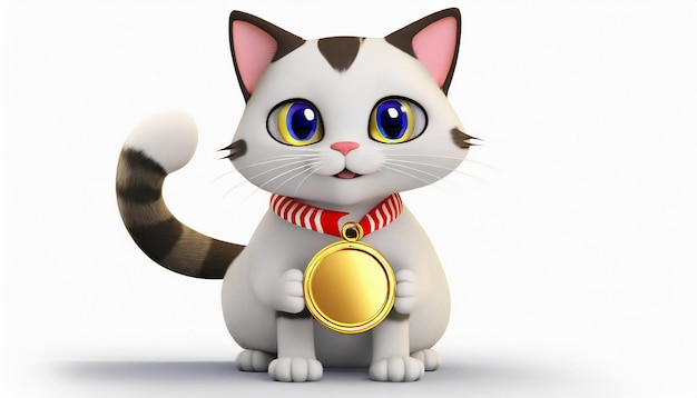 Un chat de dessin animé avec une médaille d'or