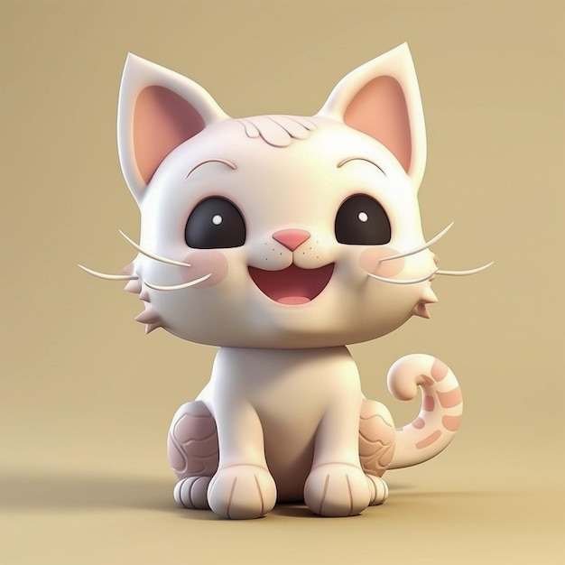 Chat de dessin animé mignon assis sur un fond jaune rendu 3d