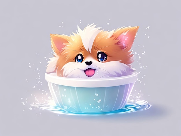 Chat de dessin animé mignon dans un bain moussant ai génératif