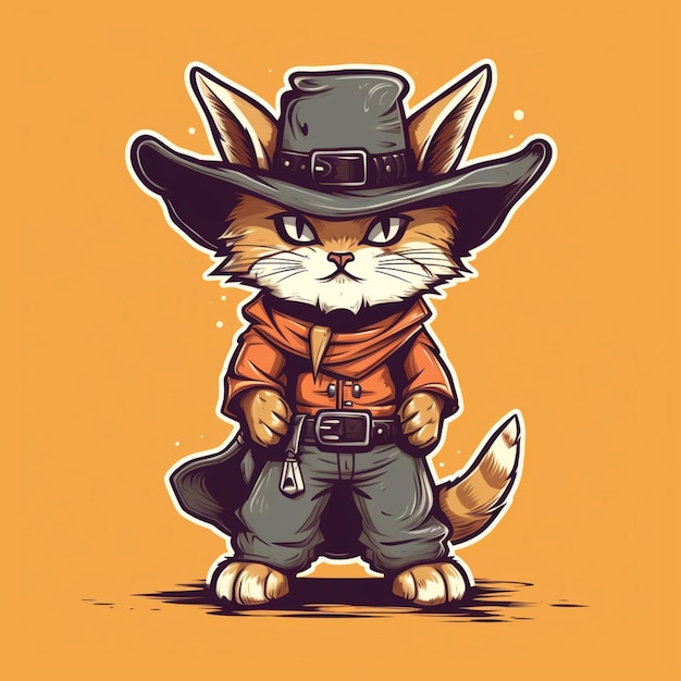 un chat de dessin animé portant un chapeau de cow-boy et une veste générative ai