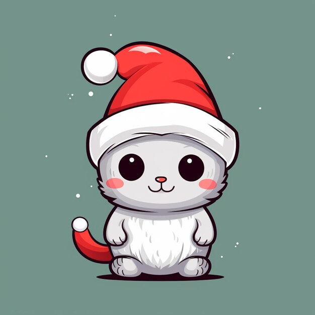 chat de dessin animé portant un chapeau de Père Noël assis par terre ai générative