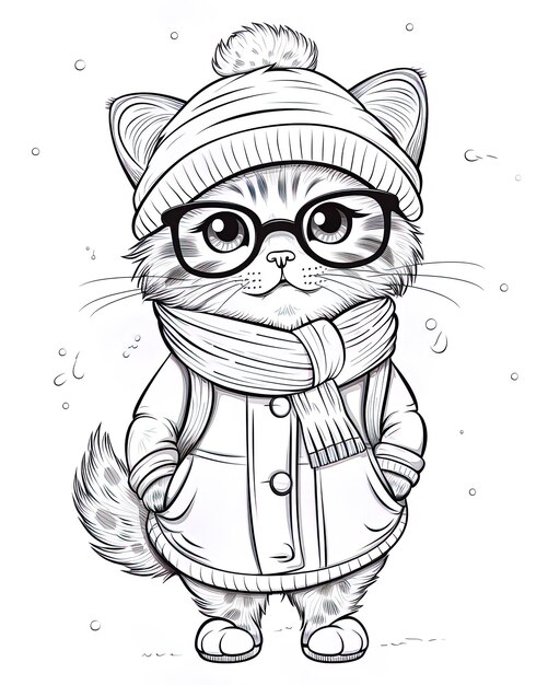 un chat de dessin animé portant un foulard et des lunettes de lecture