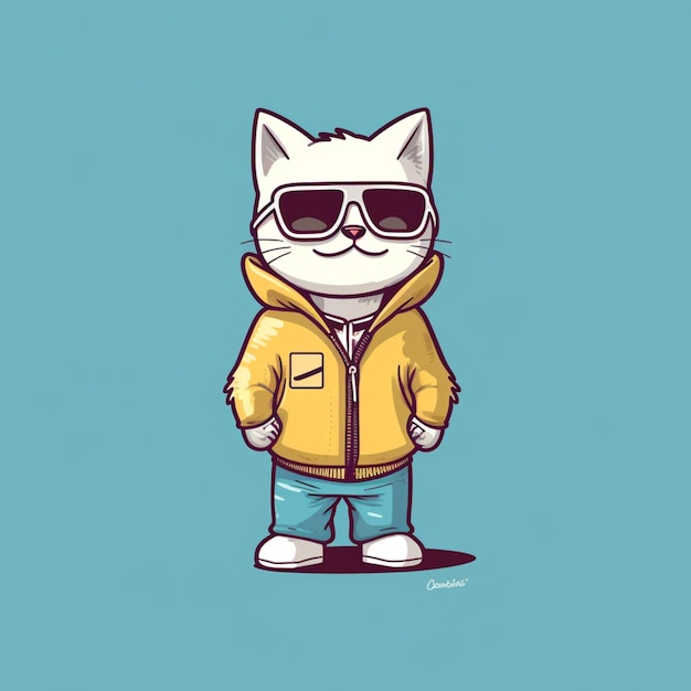 un chat de dessin animé portant des lunettes de soleil et une veste ai générative