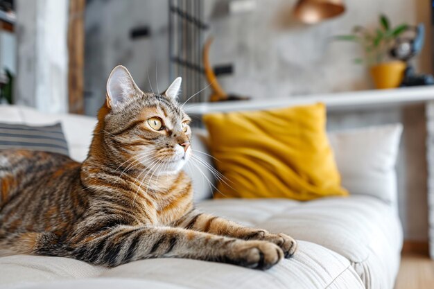 Photo un chat domestique dans un appartement contemporain confortable, un salon d'intérieur de style vintage