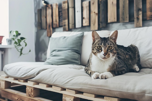 Photo un chat domestique dans un appartement contemporain confortable, un salon d'intérieur de style vintage