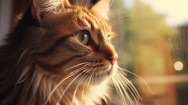 Le chat domestique mignon regarde la fenêtre