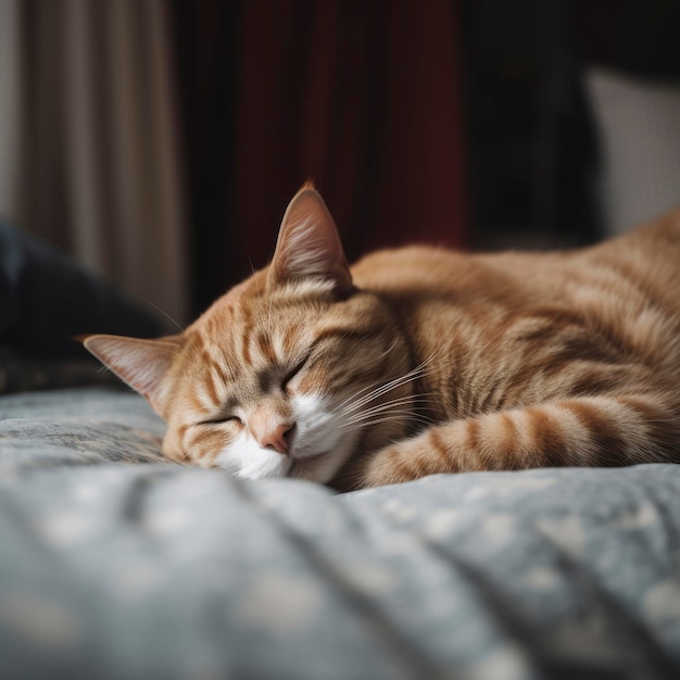 Un chat dort sur un lit avec une couverture dessus