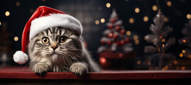 Chat du Nouvel An avec chapeau de Père Noël Generative AI