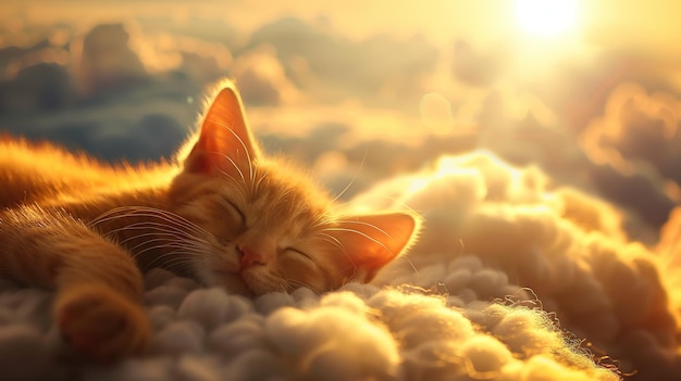 Le chat endormi rêvant dans les nuages