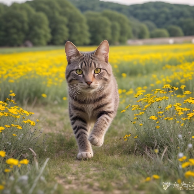 Un chat enjoué dans le jardin