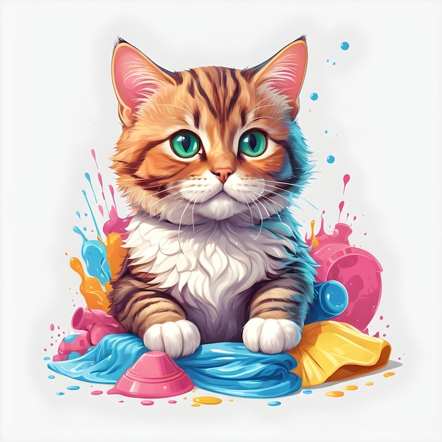 Un chat enjoué avec des éclaboussures de peinture