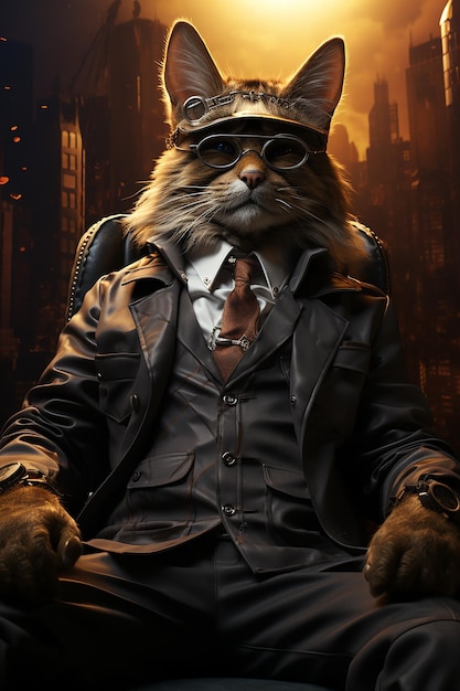 Un chat d'entreprise une élégance féline portant un costume au bureau