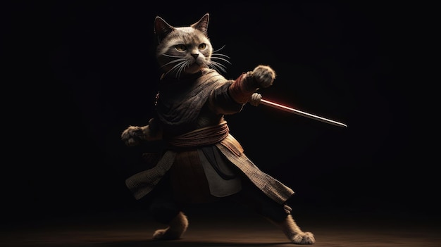 Un chat avec une épée à la main