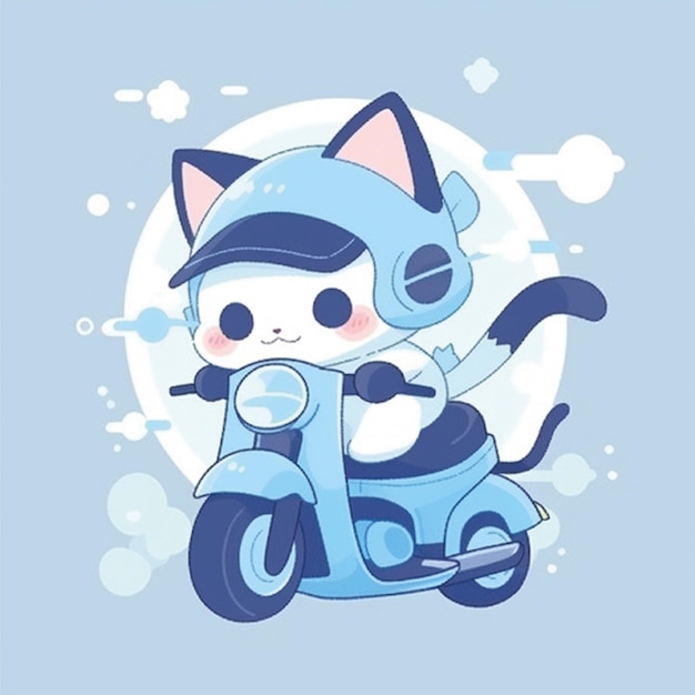 chat équitation moto catoon personnage illustration