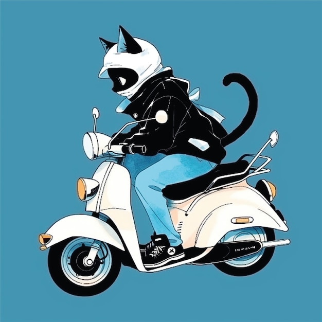 chat équitation moto catoon personnage illustration