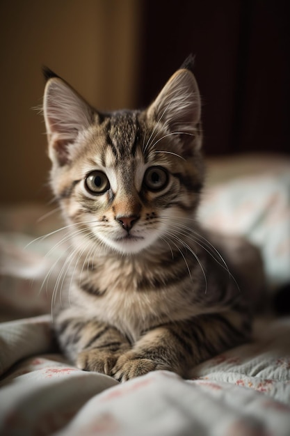 Un chat est allongé sur un lit avec une couverture qui dit "chat" dessus.