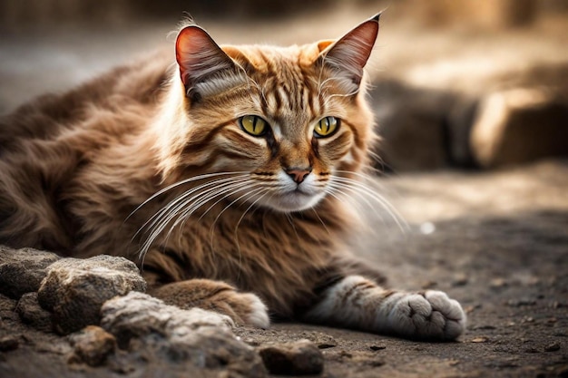 Photo un chat est allongé sur le sol avec un œil jaune