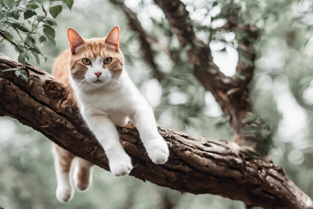 Un chat est assis sur une branche d'arbre.