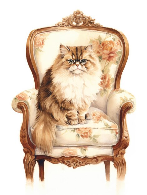 Photo un chat est assis sur une chaise avec un motif floral
