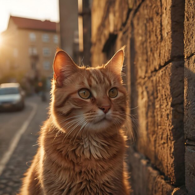 un chat est assis sur un mur au soleil