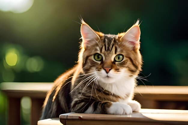 Un chat est assis sur la table Réaliste