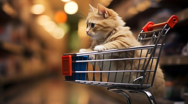 un chat est dans un panier d'achat