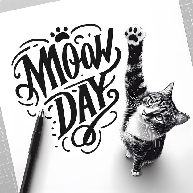 Photo un chat est debout sur un dessin avec les mots jour de chat