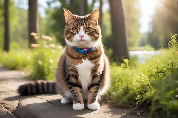 un chat est debout sur un jardin