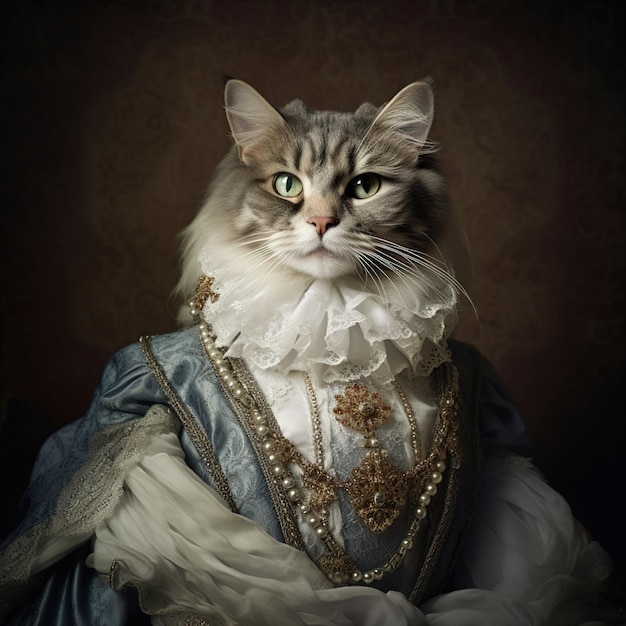 Un chat est déguisé en princesse