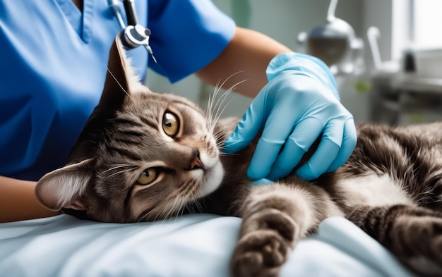 Un chat est examiné par un vétérinaire.