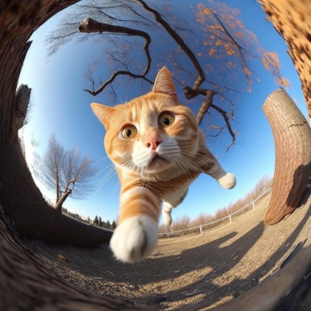 Un chat est vu à travers un miroir sur lequel est inscrit le mot chat.