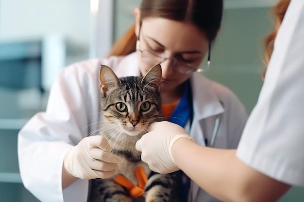 Photo chat femelle examinant le vétérinaire