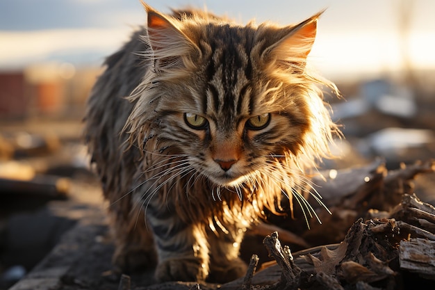 Un chat féroce en colère en vue panoramique