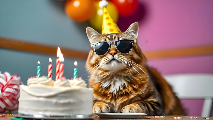 Photo un chat fête son anniversaire.