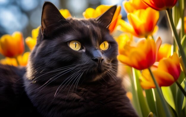 Un chat avec des fleurs