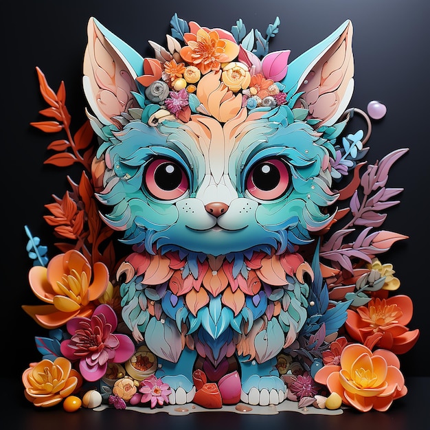 chat avec des fleurs