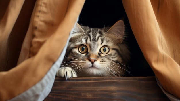 Photo le chat sur un fond en bois le chat regarde