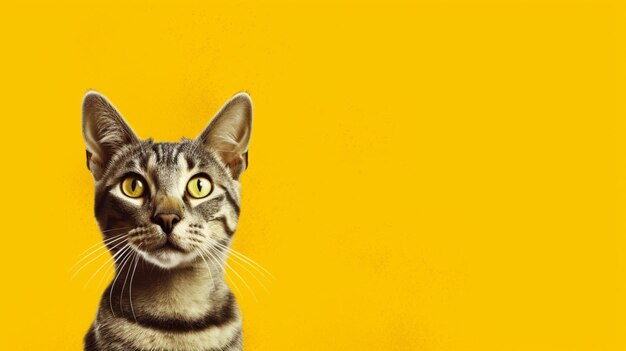 Un chat avec un fond jaune