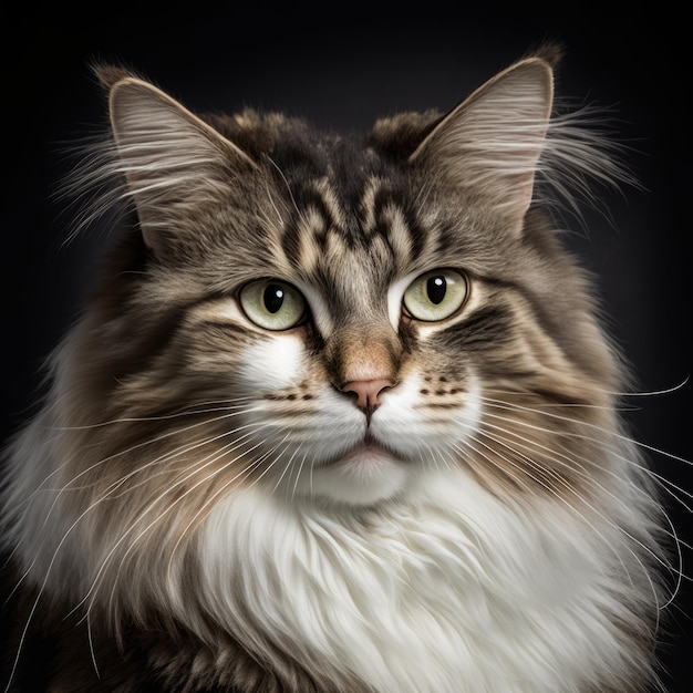 Un chat avec un fond noir et un collier blanc.