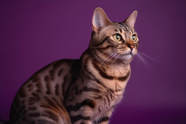 Un chat avec un fond violet