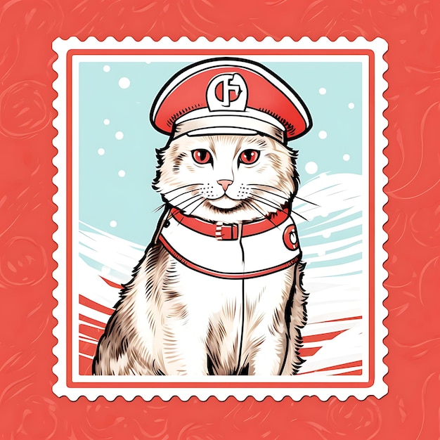 Un chat de fourgon turc coloré avec une tenue de sauveteur tenant une petite idée de collection de timbres d'animaux Lifebuo