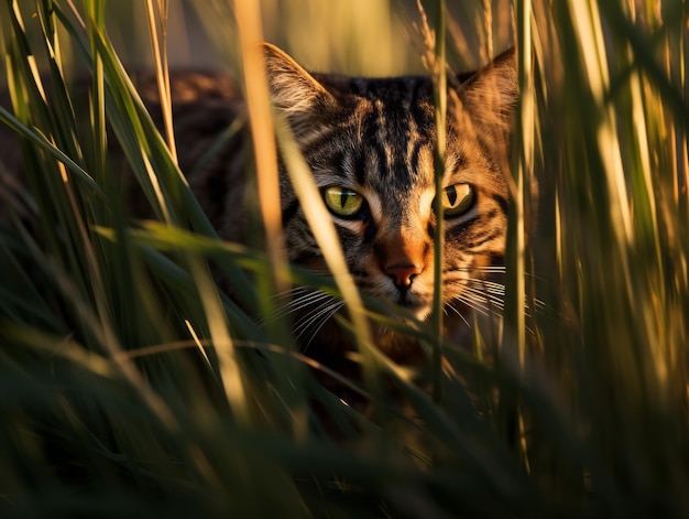 chat furtif traquant avec ses yeux fixés sur sa proie