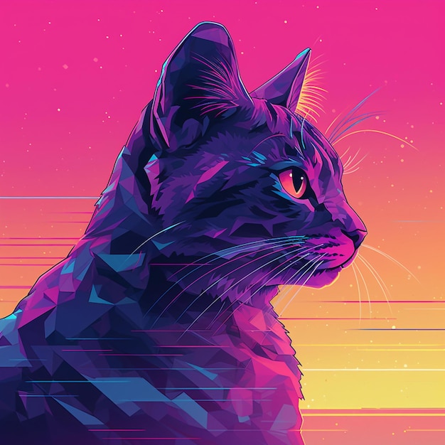 chat futuriste de style vaporwave