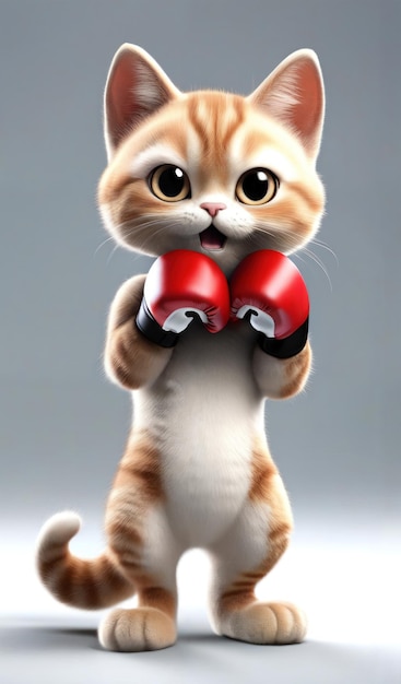 un chat avec des gants de boxe et une écharpe autour du cou