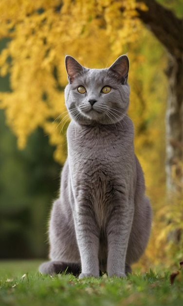 Photo un chat gris assis sur un coussin rouge