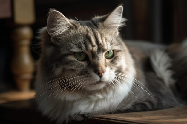 Chat gris et blanc dans la maison