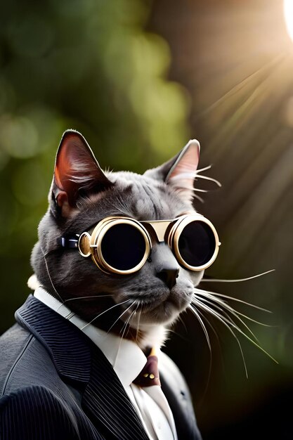 Un chat gris avec un costume de style