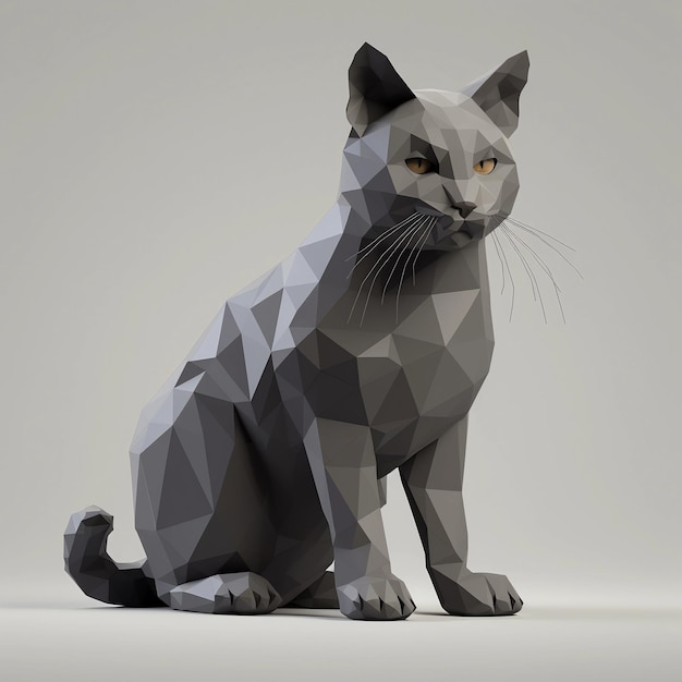 Chat gris low poly art