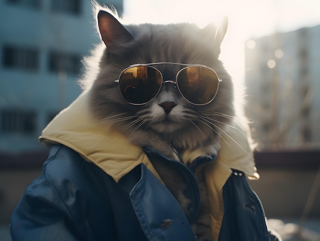 un chat gris portant des lunettes de soleil