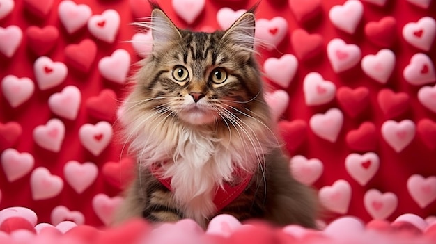 Un chat habillé en costume de la Saint-Valentin